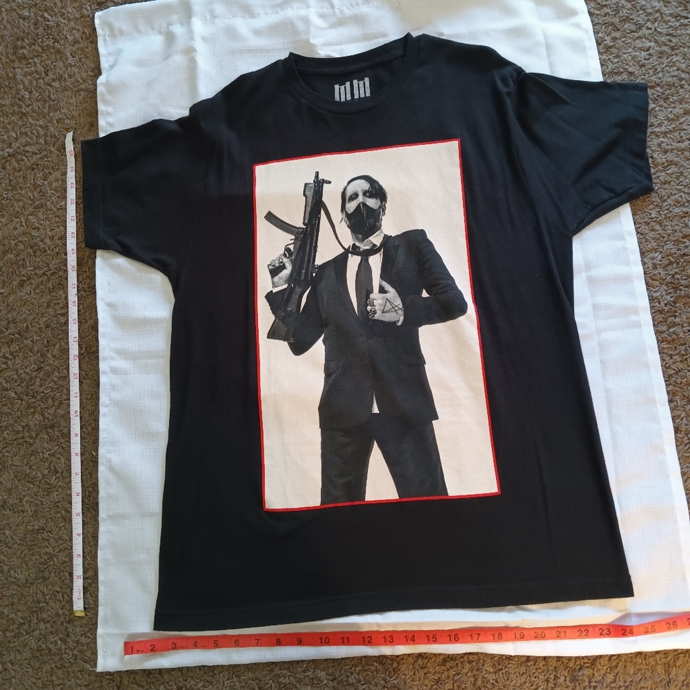 Marilyn Manson In Suit With Gun Black Graphic T-Shirt